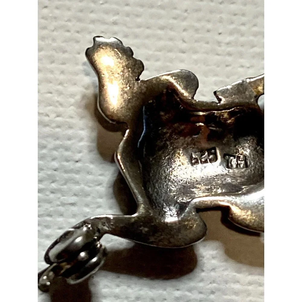 Vintage Two Silver‎ Marcasite Frog Pins with Red Glass Eyes